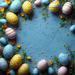 easter background with copy space for text, copy space for text, copy space for text, top view, top view, top view. easter day background with copy space for text. yellow background 3d rendering 4k A