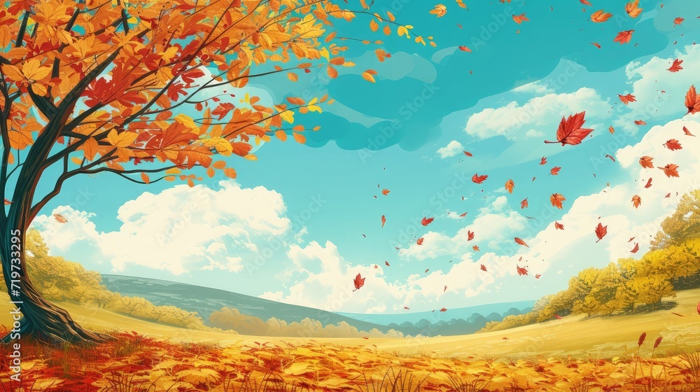 Wall mural Autumn landscape. Autumn tree leaves sky background.