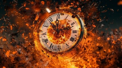 Clock on fire times burning end in fiery clock image Ai Generative