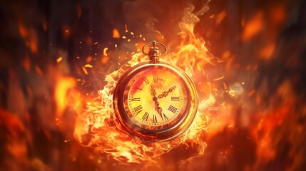 Clock on fire times burning end in fiery clock image Ai Generative
