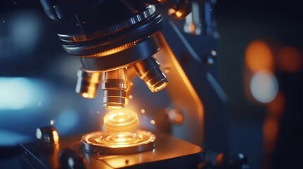 close up of compound microscope with ray of orange Ai Generative