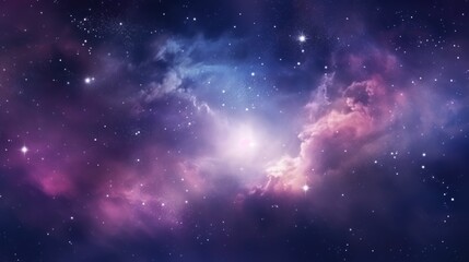 Naklejka premium Beautiful panoramic space background with nebula and stars at night view. AI generated image