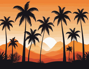 Fototapeta na wymiar Vector illustration of a hand drawn palm trees on a paint background