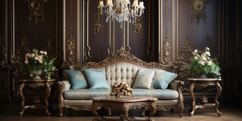 Obraz premium Elegant antique baroque furniture in a cozy living room.