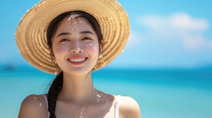 Portrait beautiful young asian woman relax smile leisure around beach sea ocean in travel vacation