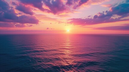 Naklejka na ściany i meble Aerial view sunset sky,Nature beautiful Light Sunset or sunrise over sea,Colorful dramatic majestic scenery sunset Sky with Amazing clouds and waves in sunset sky purple light cloud background