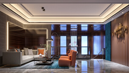 3d render luxury home interior, living room
