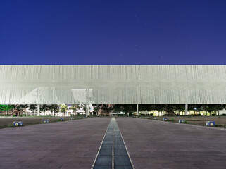 Athens, Greece - September 9, 2022: Architectural elements under the moonlight in Olympic Athletic...