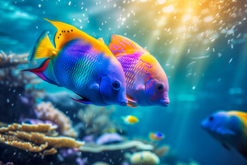 Naklejka premium A captivating underwater scene showcasing the vibrant and diverse marine life