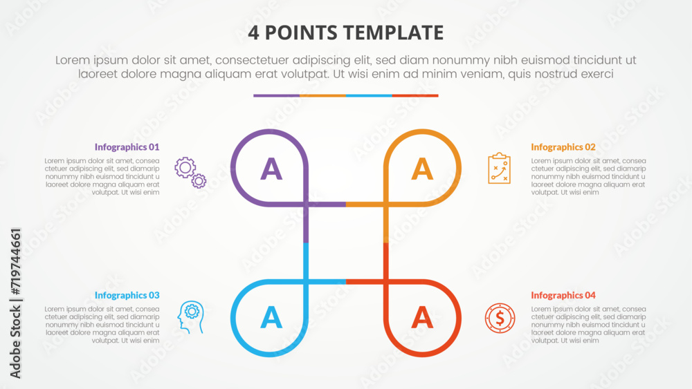 Aufkleber 4 points stage list template infographic concept for slide presentation with creative circle line ci
