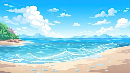 Fototapeta na wymiar cartoon illustration Seaside landscape, nature vacation, ocean or sea seashore.