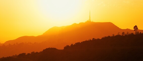 Hollywood sign at sunset in Los Angeles California - obrazy, fototapety, plakaty