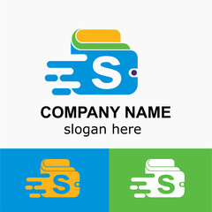 Initial s Letter with Wallet and Speed Acceleration, Online Fast Payment Simple Logo Idea. Digital Wallet Vector Concept