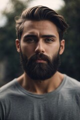 Fototapeta premium Bearded Man With Goatee Gesturing While Talking. Generative AI.