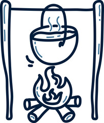 Hand drawn Cooking on a campfire. Doodle style. Vector illustration.