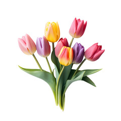 Bunch of tulips isolated on white, transparent background