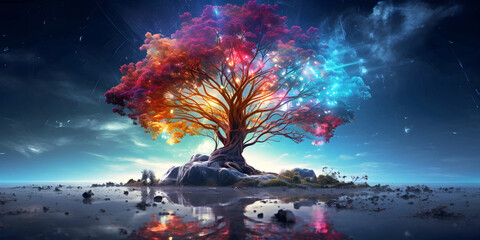  Abstract Panorama colorful tree, ai generated.