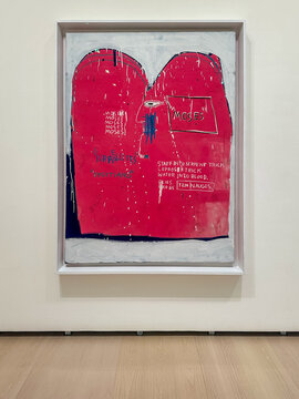 Bilbao, Spain - January 3, 2024: "Moses and the Egyptians", 1982, Jean-Michel Basquiat, on display at the Guggenheim Museum Bilbao, Spain
