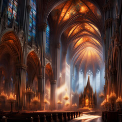Basilica or cathedral interior illustration. edited AI generated image - 719751873