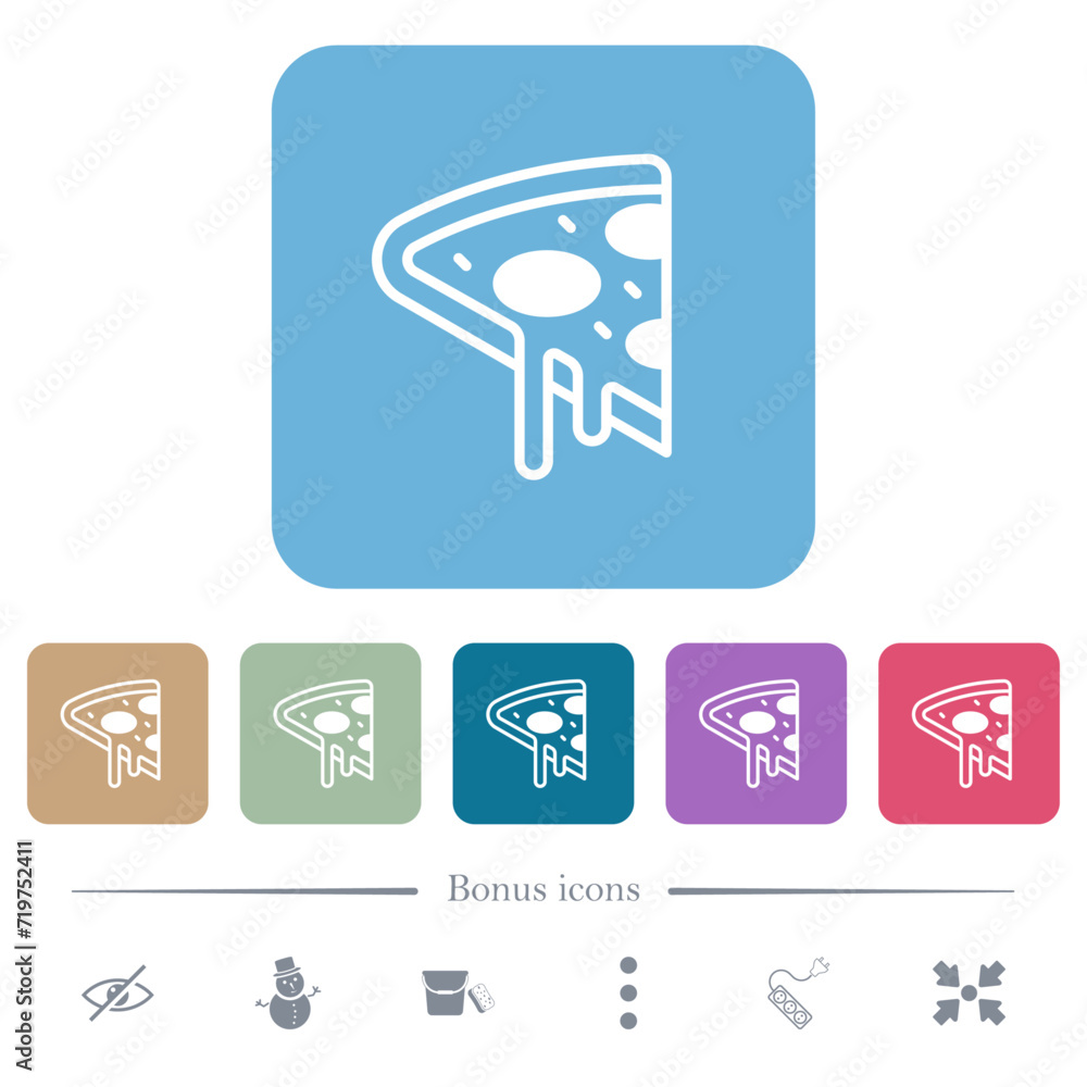 Poster pizza slice flat icons on color rounded square backgrounds