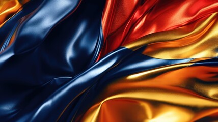 The close up of a glossy metal surface in navy blue, golden yellow, and deep red colors with a soft focus. Generative AI AIG30. generative AI