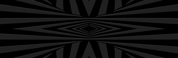Banner, fractal trendy cover design. Relief ethnic geometric 3D pattern on a black background from lines, art deco. Artistic art of the East, Asia, India, Mexico, Aztec, Peru.