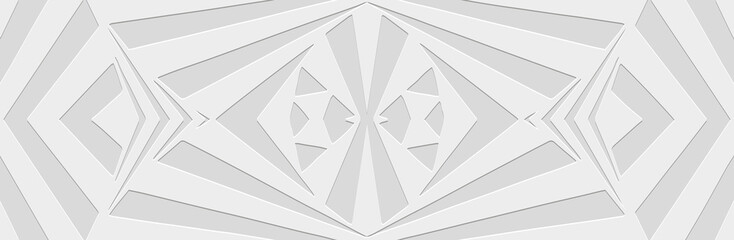 Banner, fractal creative cover design. Relief ethnic geometric 3D pattern on a white background from lines, art deco. Artistic art of the East, Asia, India, Mexico, Aztec, Peru.