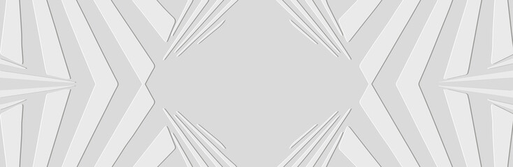 Banner, fractal cover design, place for text. Relief ethnic geometric 3D pattern on a white background from lines, art deco. Artistic art of the East, Asia, India, Mexico, Aztec, Peru.
