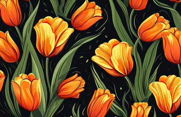 Nature's Delight: Vibrant Floral Summer Garden Pattern on Vintage Wallpaper