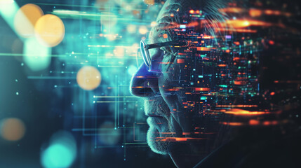 Senior interacting with technology