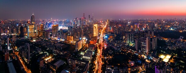 Guanghzou city skyline night - obrazy, fototapety, plakaty