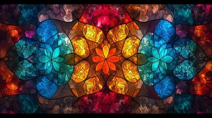 Papier Peint photo autocollant Coloré Stained glass window background with colorful abstract.