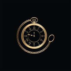 simple elegance Gold Old pocket watch with chain vector illustration logo design	