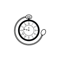 simple elegant Old pocket watch with chain vector illustration logo design	