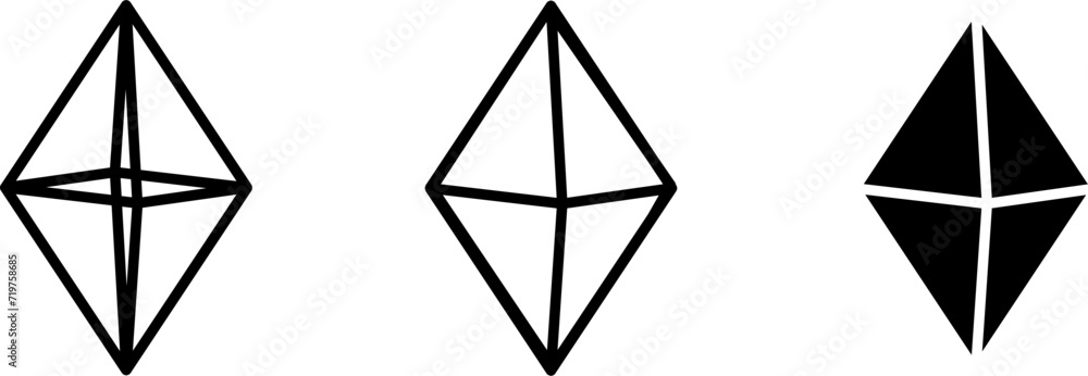 Aufkleber basic wireframe and solid geometric diamond crystal gem icon set in 3d style perspective view. vecto