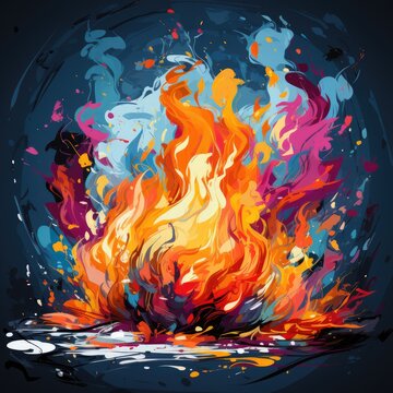 flame fire rainbow playful illustration sketch collage expressive artwork clipart painting
