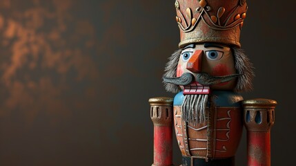 Vintage wooden nutcracker with a crown. 3d rendering