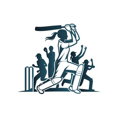 Cricket Player Women Logo Vector - obrazy, fototapety, plakaty