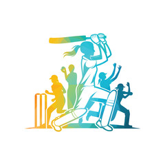 Cricket Player Logo Women Cricketer