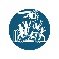 Cricket Player Logo Women Cricketer Concept