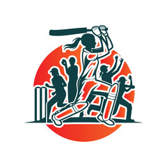 Cricket Player Logo Creative Women Vector