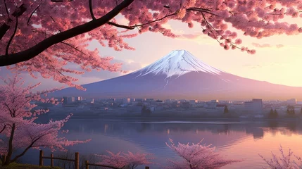 Foto op Plexiglas japan zen landscape panorama view photography Sakura flowers pagoda peace silence tower wall © Wiktoria