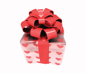 gift box with red ribbon and hearts 3d vector illustration