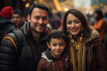 A family attending a New Year's Day cultural festival, immersing themselves in traditions and festivities to start the year on a vibrant note. Generative Ai.