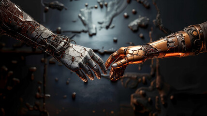 closeup of robot hands touching each other - 719765686