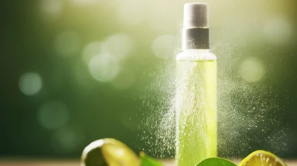 Fototapeten Closeup of a spray bottle of a refreshing and hydrating facial mist © Justlight