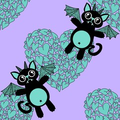 Love monsters with wings pattern for wrapping paper and fabrics and linens and kids clothes print