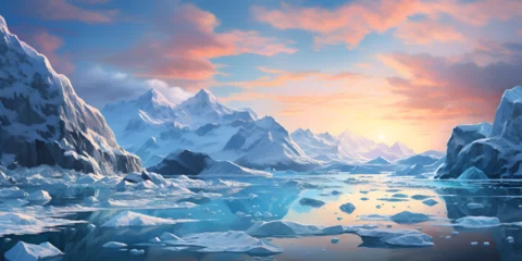  Stunning of icebergs and glaciers in the style of digital painting Lake and Mountains Landscape Winter forest Beautiful winter landscape with snow covered. © sumia
