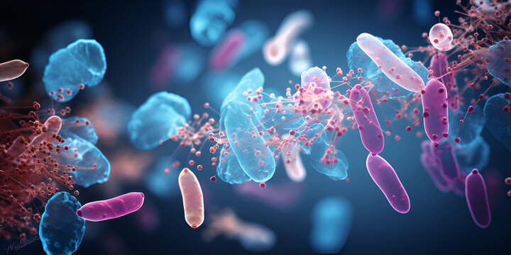 Probiotics bacteria Medicine lactic positive Digital illustration of bacteria with microscope 3d rendering chromosomes.