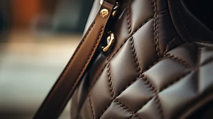 Deurstickers Detailed closeup of a sleek leather handbag, showcasing a subtle quilted design and understated hardware. © Justlight